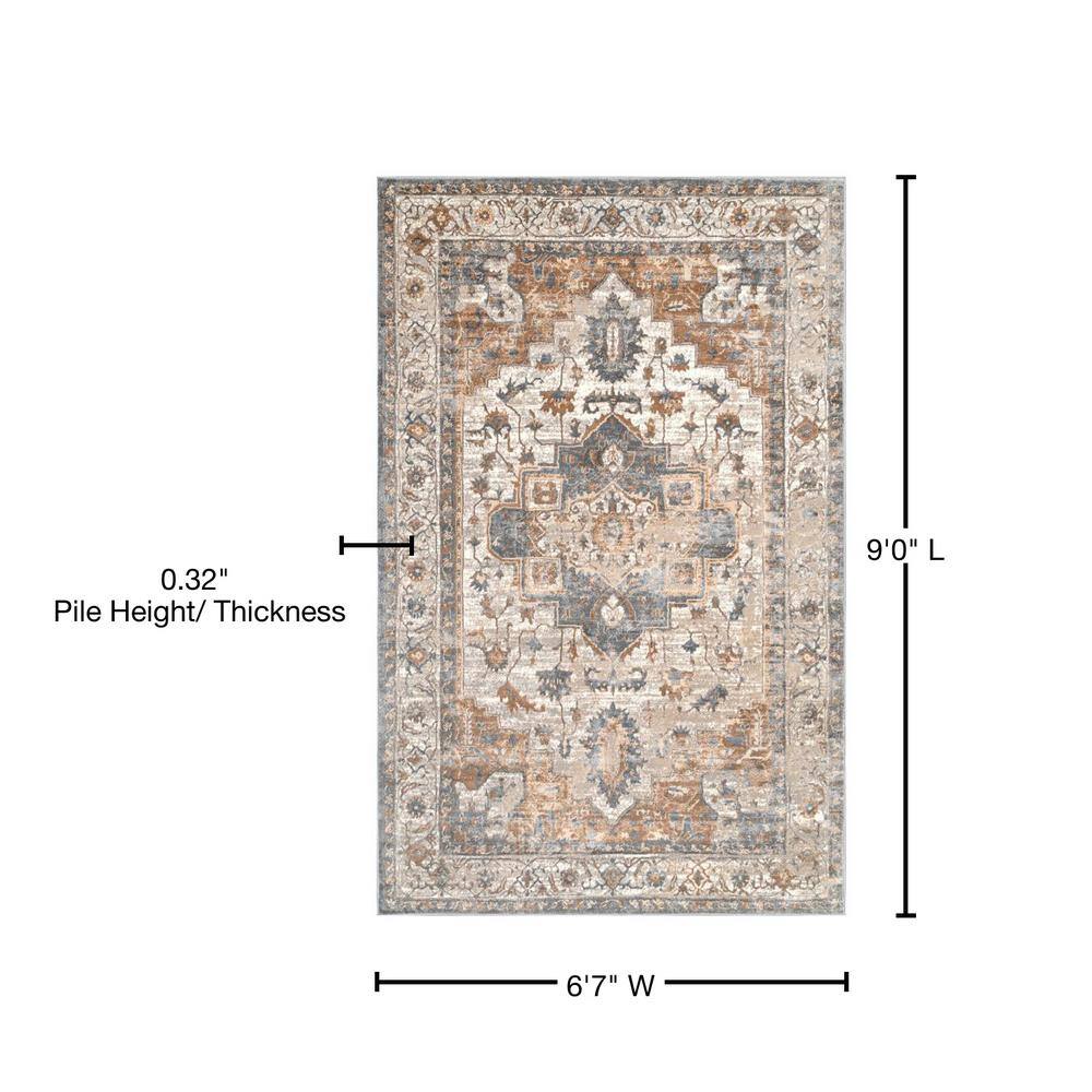 Beige and Ivory Synthetic Oriental 7x9 Area Rug
