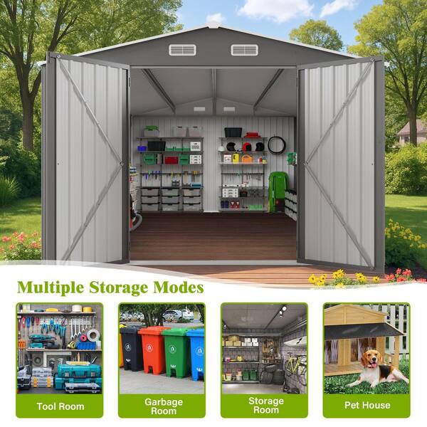 10 ft.W x 14 ft.D Outdoor Metal Storage Shed, Tool Shed with 3