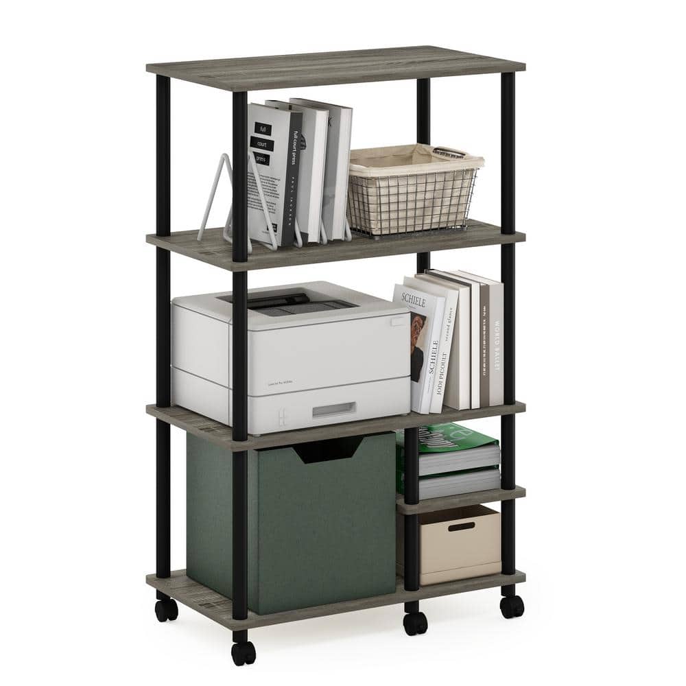 French Oak Grey 4-Tier PVC and Manufactured Wood Storage Shelf with Wheels