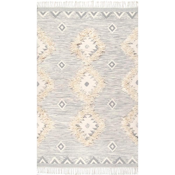 nuLOOM Savannah Moroccan Fringe Light Gray 8 ft. x 10 ft