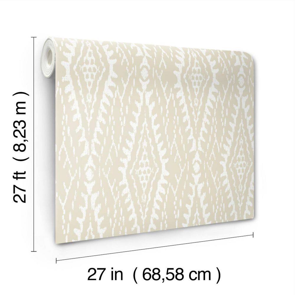 Beige and Cream Geometric Ikat Wallpaper Roll