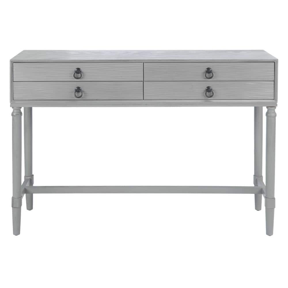 Riviera Elegance Distressed Grey 4-Drawer Metal & Wood Console Table