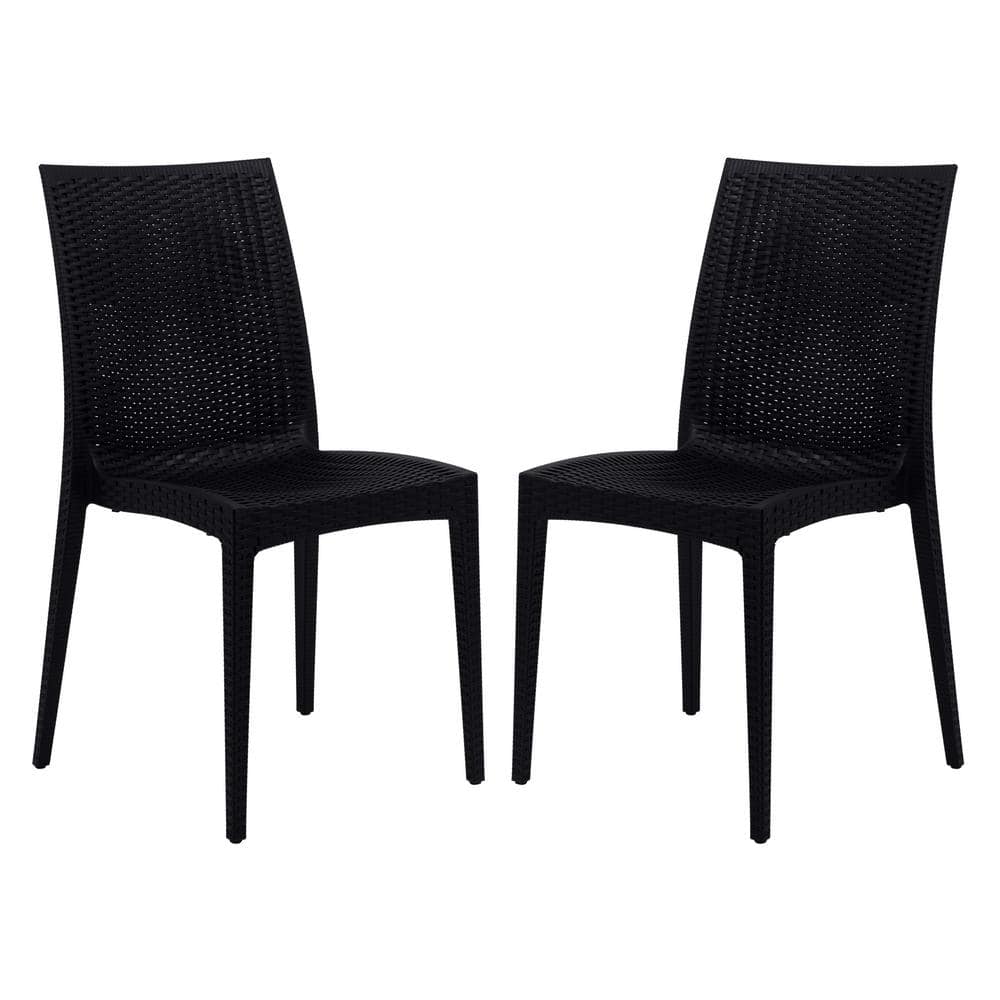 Black Polypropylene Armless Weave Design Dining Side Chair Set