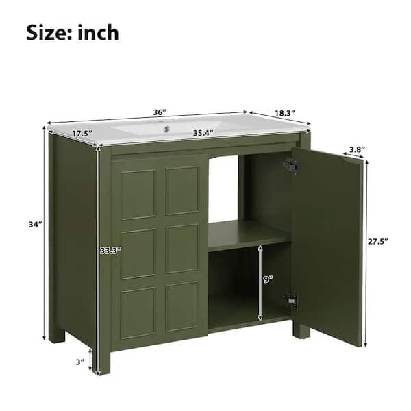 Virubi 36 in. W Single Sink Bath Vanity in Olive Green with White