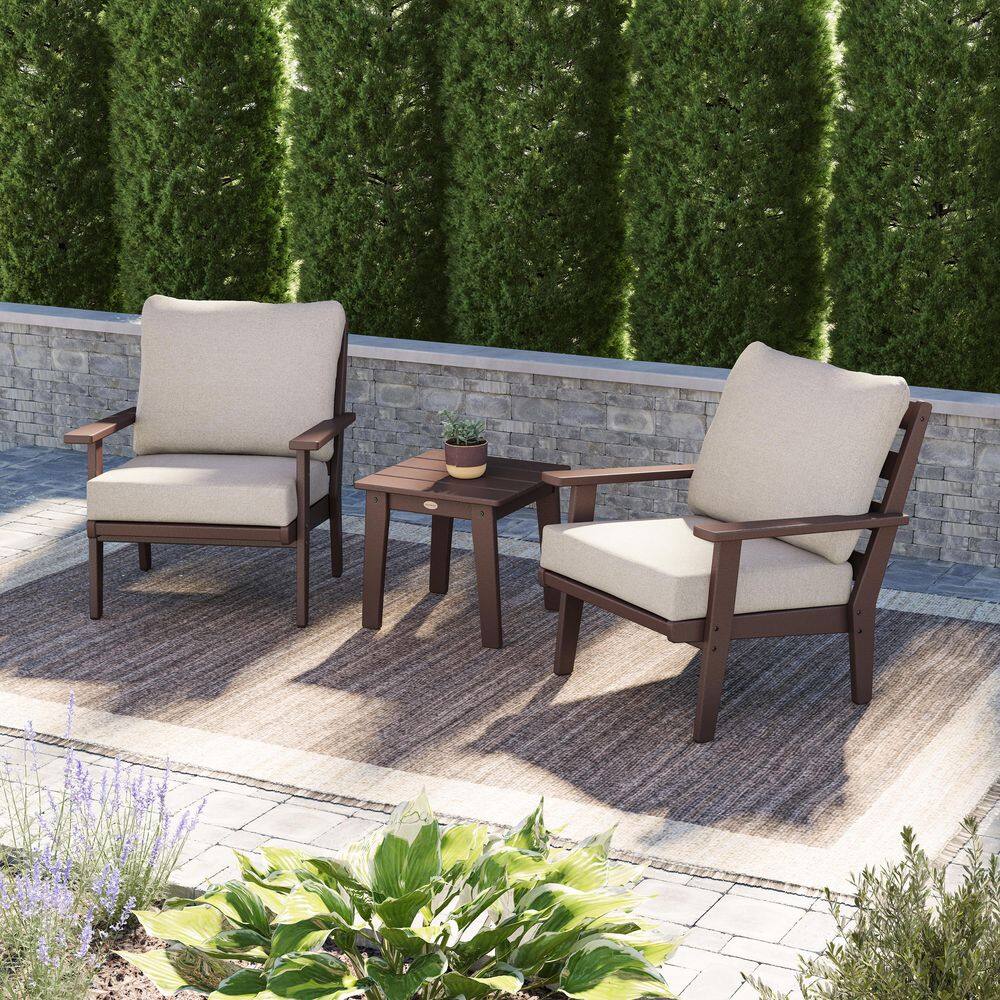 Grant Park Mahogany Plastic Patio Outdoor Lounge Chairs Set of 2 with Wheat Cushions and Side Table price history on PriceWatchPro