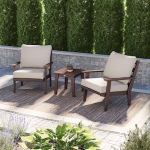 Grant Park Mahogany Plastic Patio Outdoor Lounge Chairs Set of 2 with Wheat Cushions and Side Table