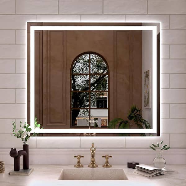 Orliva 42 in. W x 36 in. H Rectangular Frameless LED Wall Bathroom Vanity Mirror