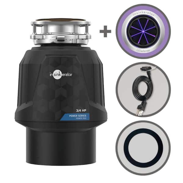 Power 900,3/4 HP Garbage Disposal with EZ Connect Power Cord, Putty-Free Sink Seal and LEDefense Flange