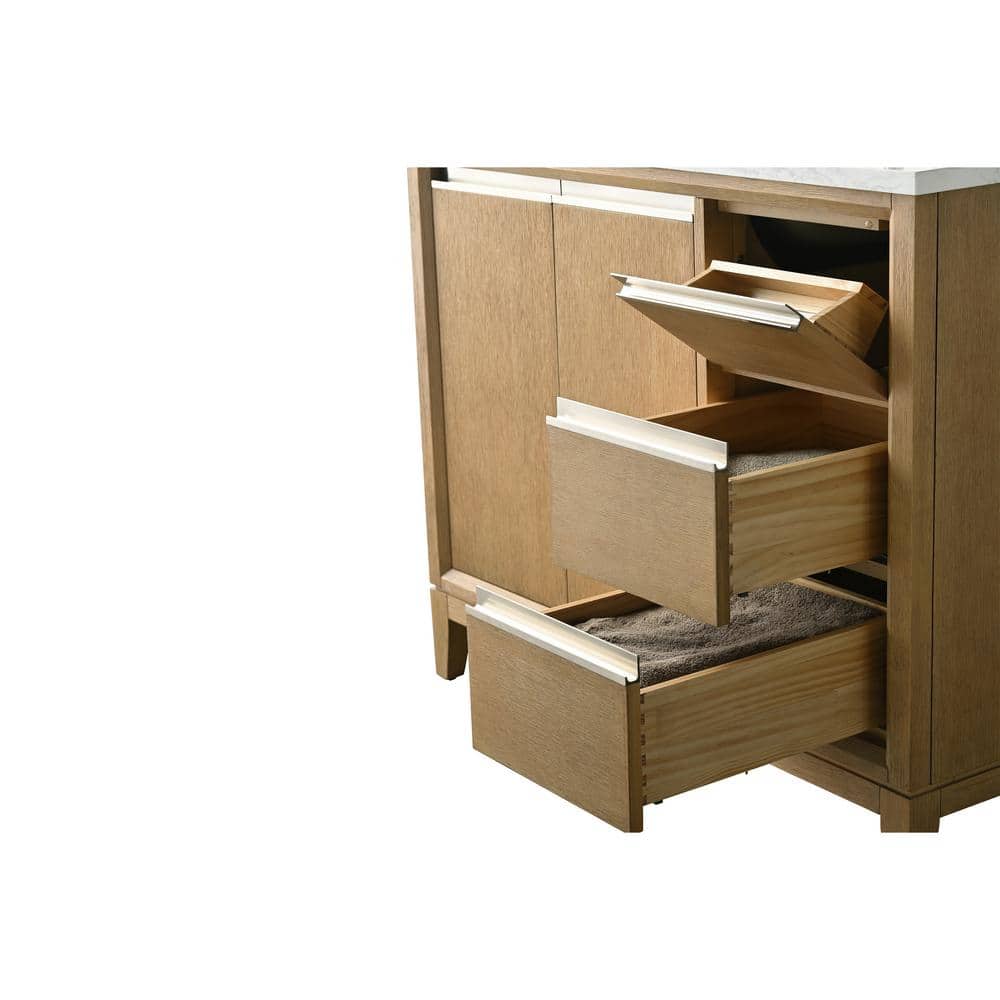 Natural Oak Single Sink Bathroom Vanity with Marble Top