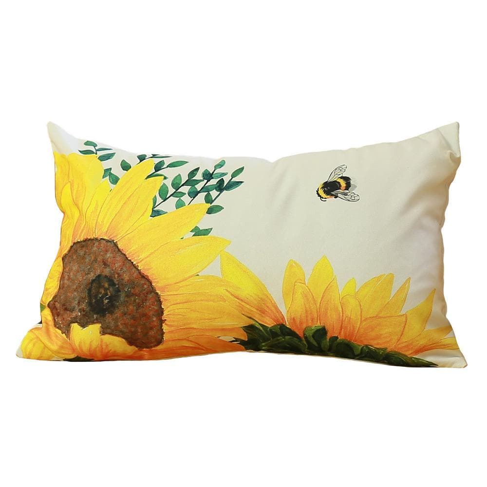 Sunflowers Printed Polyester Lumbar Pillow Cover 12" x 20"