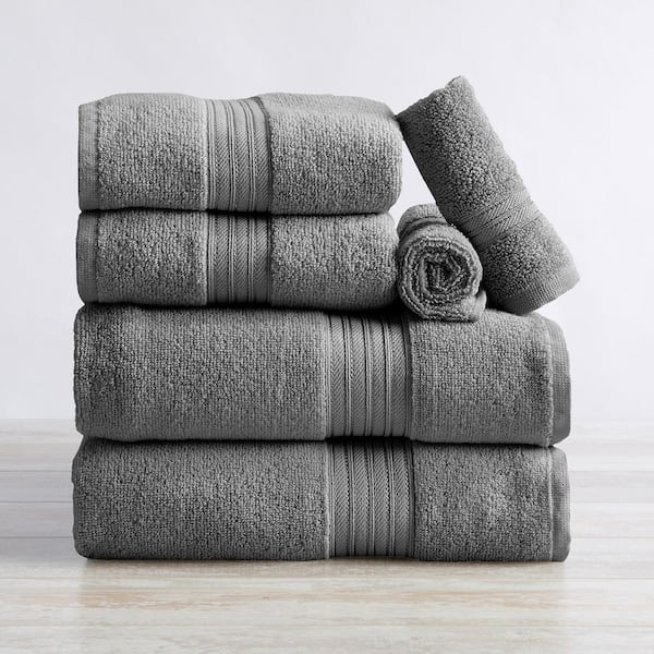 FRESHFOLDS Dark Grey Soft Cotton Classic 6 Piece Towel Set