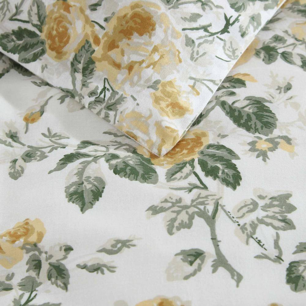 Gold and Green Cotton Floral Full/Queen Duvet Cover Set