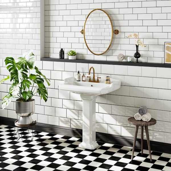 23 in. White Vitreous China Rectangular Pedestal Bathroom Sink with 4 in. Centerset Faucet Holes and Overflow