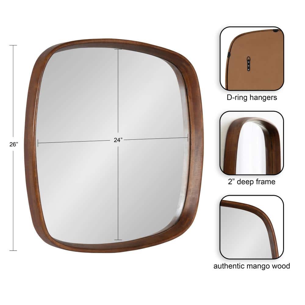 Prema 26" Square Modern Walnut Brown Mango Wood Wall Mirror