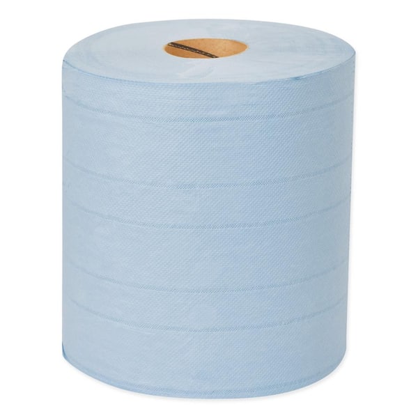 6 PACK 2 PLY BLUE EMBOSSED CENTRE FEED PAPER WIPE ROLLS 