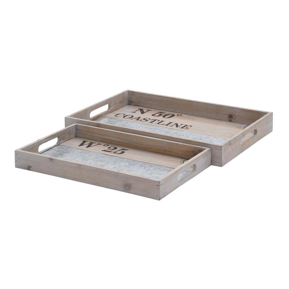Nautical Brown Fir and Metal Decorative Tray Set
