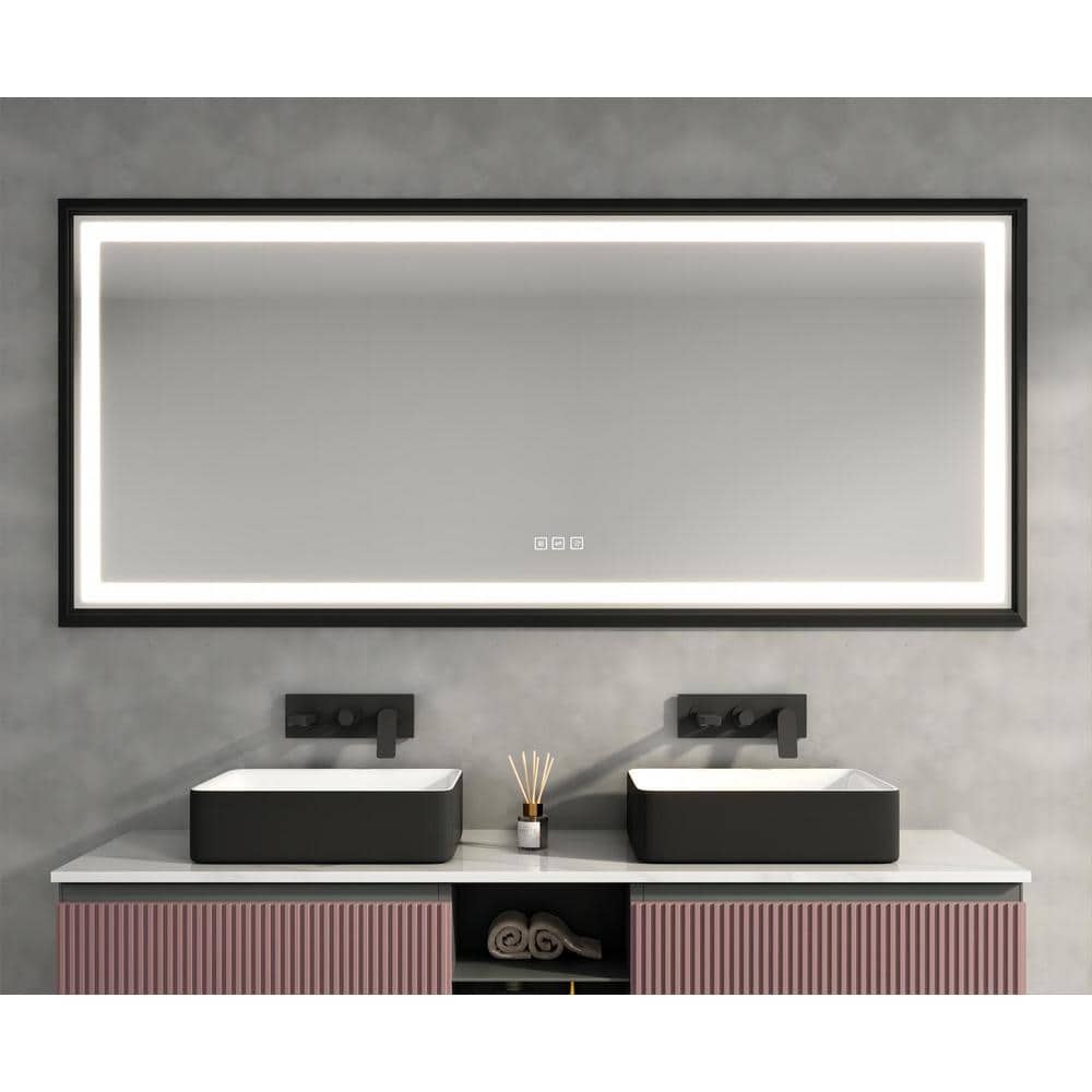 96 in. W x 36 in. H Large Rectangular Framed LED Light AntiFog Wall