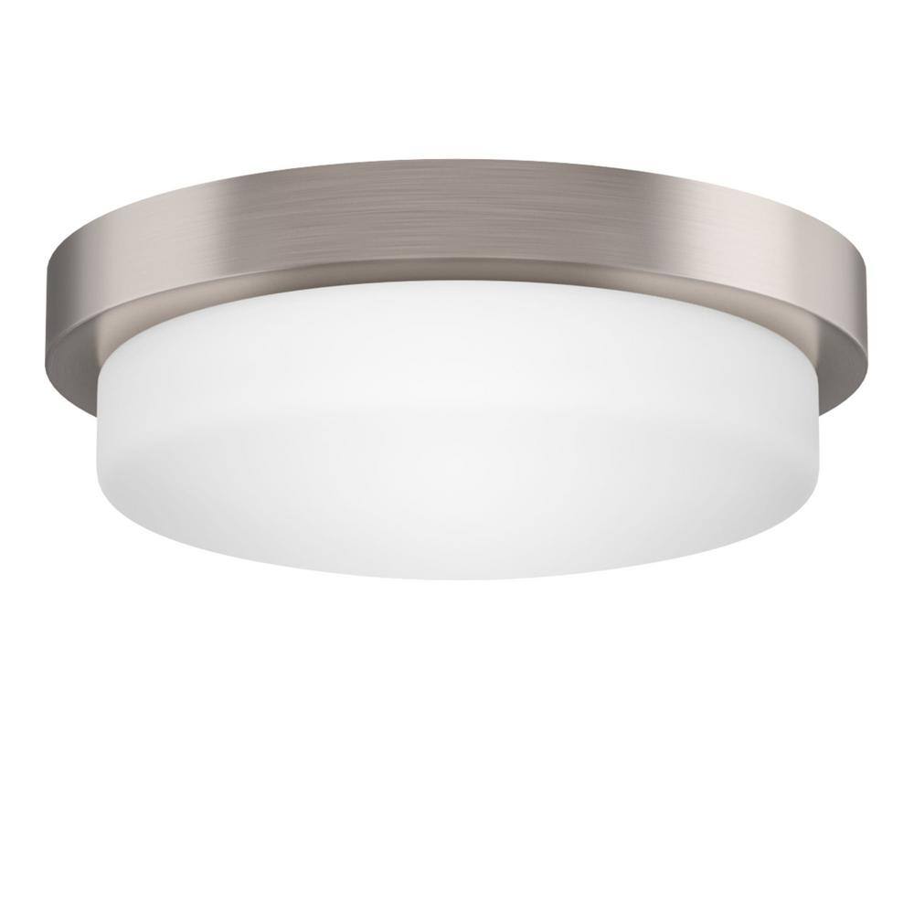 Leavells 16 in. 3-Light Brushed Nickel Drum Flush Mount with Frosted Glass Shade and No Bulbs Included 1-Pack