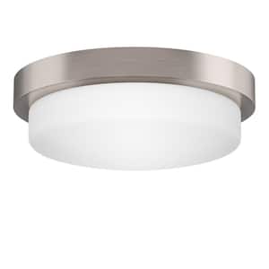 Leavells 16 in. 3-Light Brushed Nickel Drum Flush Mount with Frosted Glass Shade and No Bulbs Included 1-Pack