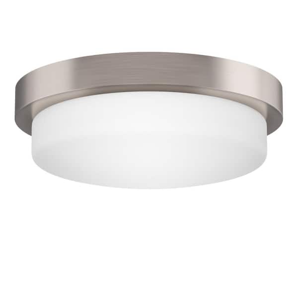 SIGNATURE HARDWARE Leavells 16 in. 3-Light Brushed Nickel Drum Flush Mount with Frosted Glass Shade and No Bulbs Included 1-Pack