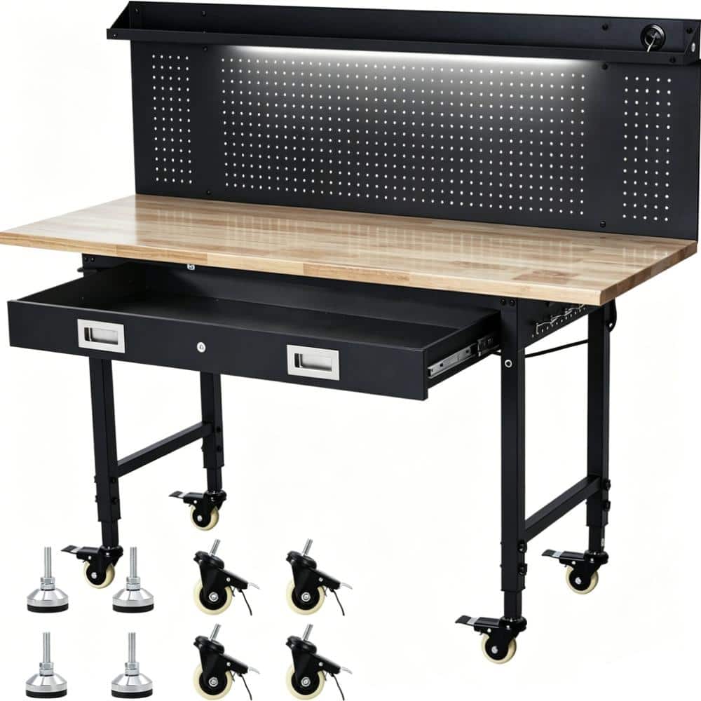 "60"" x 22"" Adjustable Worktable, 2000 LBS Capacity, Tool Storage Workstation with Drawer, Pegboard & Power Outlets" price history on PriceWatchPro