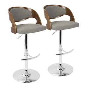Pino 42.5 in. Grey Fabric and Chrome High Back Adjustable Bar Stool with Rounded T Footrest (Set of 2)