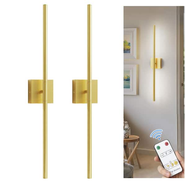 2-Pack Gold Dimmable Timing Integrated LED Wireless Wall Sconces with Remote Control