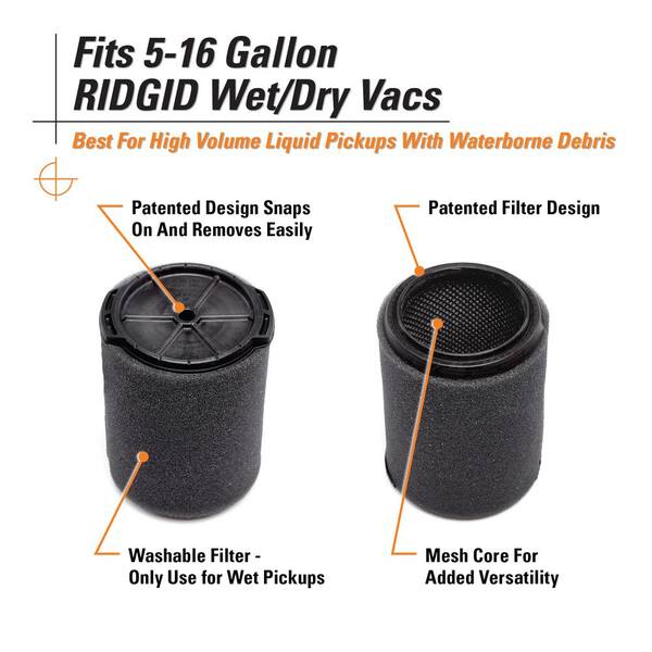 2 Pack Standard Wet/Dry Vac VF4000 Replacement Filter For Ridgid 72947 Vacs 5-20 Gal Shop Vac Also Fits Craftsman 17816, 6-9 Gal WD5500 WD0671 RV2400A...