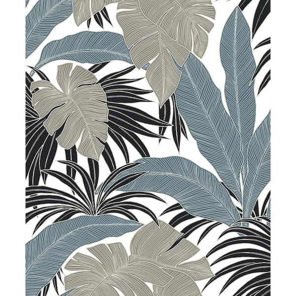 Bluestone and Grey Laguna Leaf Vinyl Peel and Stick Wallpaper Roll (Covers 31.35 sq. ft.)