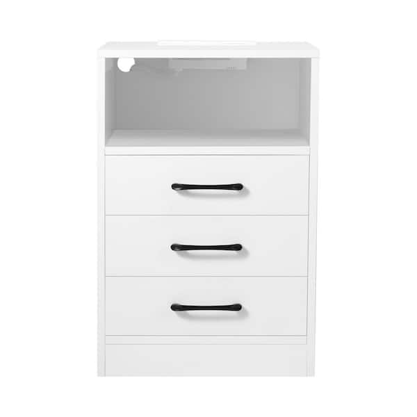 ATHMILE 3-Drawer White Nightstand (15.7 in. L x 13.8 in. W x 23.6 in. H)