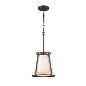 1-Light Iron Ore Mini Pendant with White Fabric Shade