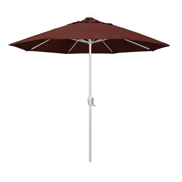 California Umbrella 9 ft. Matted White Aluminum Market Patio Umbrella Auto Tilt in Henna Sunbrella