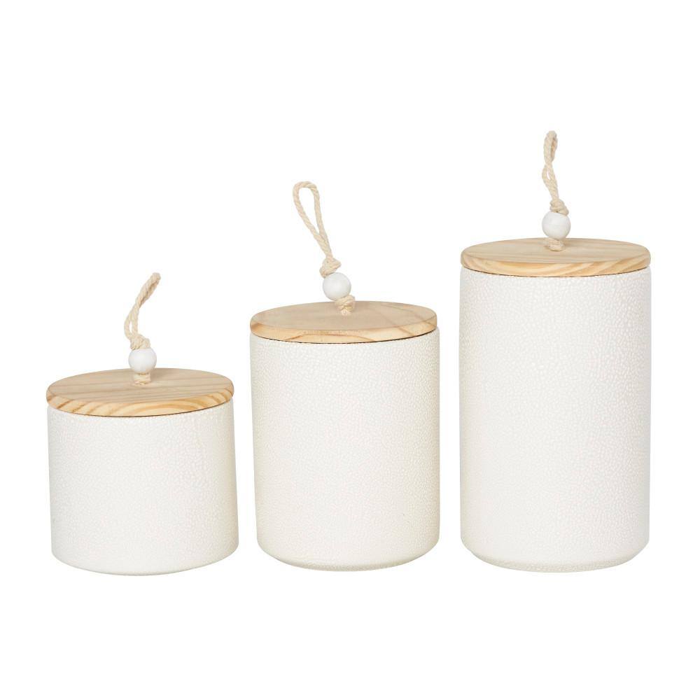 White Glass Canister Set with Wooden Lids