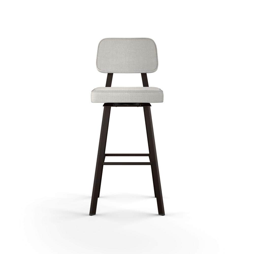 Amisco Clarkson Pale Gray Upholstered Swivel Bar Stool with Dark Brown Metal Base