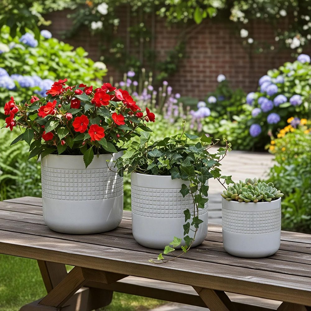 Ancient White Set of 3 Mixed Size Outdoor Ceramic Plant Pots Stylish Ceramic Planters for Indoor Outdoor Use price history on PriceWatchPro