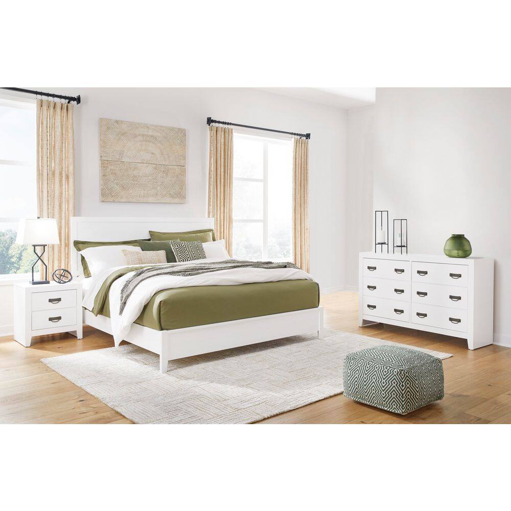 White Transitional 2-Drawer Nightstand with Metal Handles