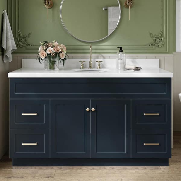 ARIEL Hamlet 61 in. W x 22 in. D x 36 in. H Bath Vanity in Midnight Blue with Pure White Quartz Top