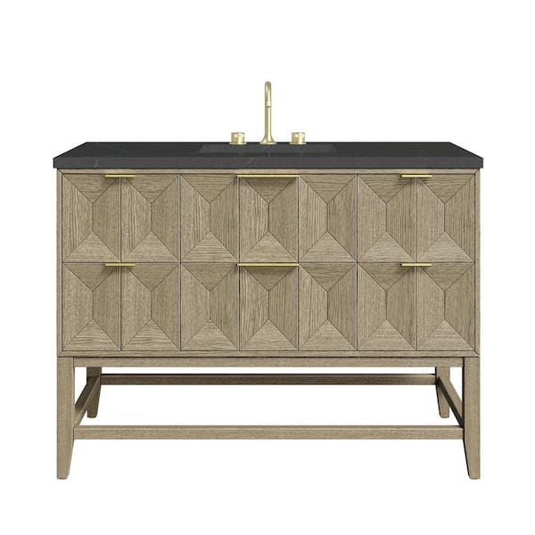 James Martin Vanities Emmeline 48.0 in. W x 23.5 in. D x 36 in. H Single Bathroom Vanity Pebble Oak and Charcoal Soapstone Quartz Top