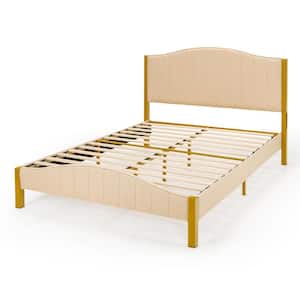 Gold Metal Frame Upholstered Queen Size Platform Bed Frame Mattress Foundation with Platform Quilted Headboard