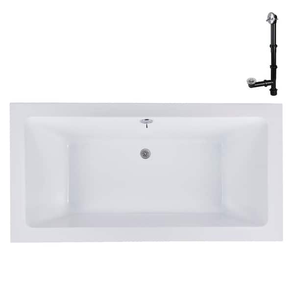 Streamline 60 in. x 32 in. Rectangular Acrylic Soaking Drop-In Bathtub, with Center Drain in Polished Chrome