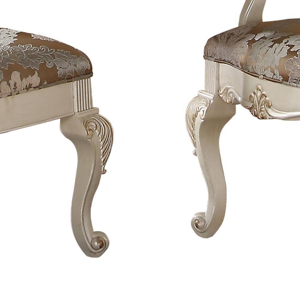 White Faux Leather Upholstered Wooden Side Chair with Cabriole Legs