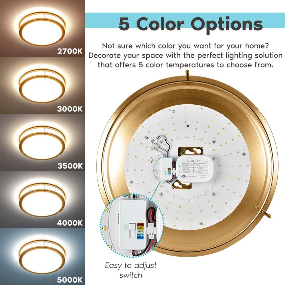 Elegant 18" Brushed Brass LED Ceiling Light with Color Select Feature
