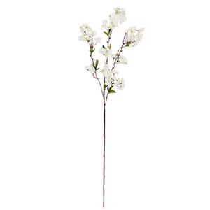 35 in. Cream White Artificial Cherry Blossom Flower Stem Spray (Set of 4)