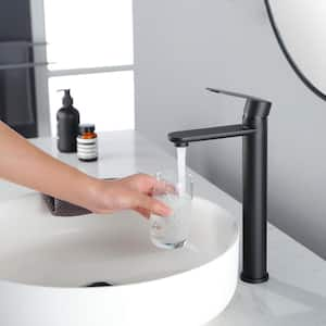 Single-Handle Single Hole Bathroom Faucet with Valve in Black