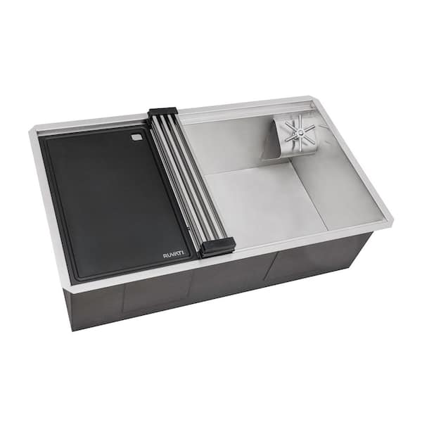 Ibiza 32 in. Undermount Single Bowl 16-Gauge Stainless Steel Workstation Kitchen Sink with Glass Rinser