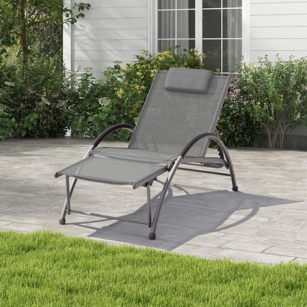 JEAREY Grey Metal Aluminum Outdoor 5-Positions Adjustable Chaise Lounge with Frame