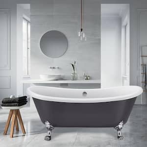 Luxurious 67 in. Acrylic Clawfoot Bathtub Non-Whirlpool Soaking SPA Bathtub in Gray