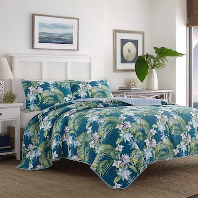 Southern Breeze 3-Piece Indigo Blue Floral Cotton King Quilt Set