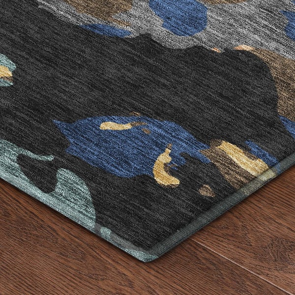 Mayfield Premium Machine Washable Abstract AMF2497 Black 9 ft. x 12 ft. Area Rug