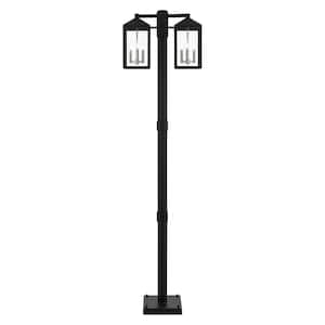 Nyack 6 Light Black with Brushed Nickel Cluster Outdoor Post Light